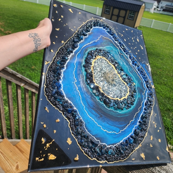 resin geode inspired wall art with real 24k gold flake and crystal quarts - Picture 16 of 17